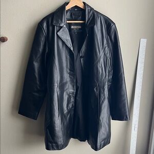 Vintage Long Black Leather Coat